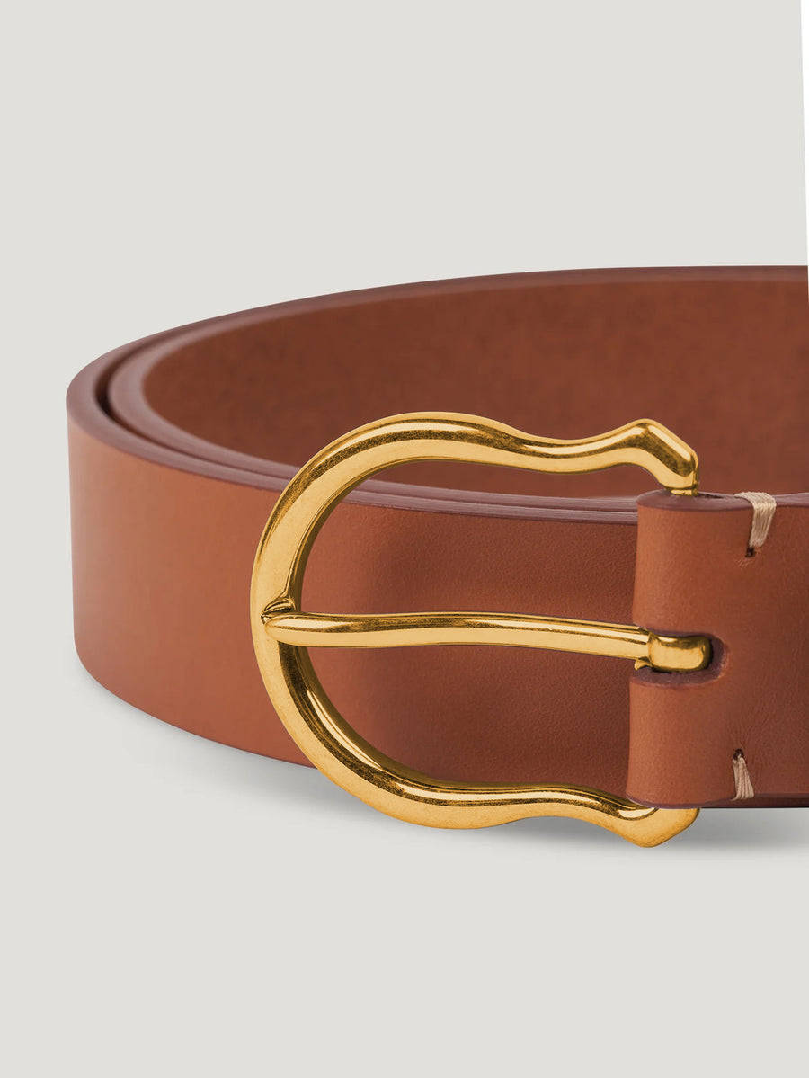 Tan Plain Shield Gold Buckle Belt - Connolly
