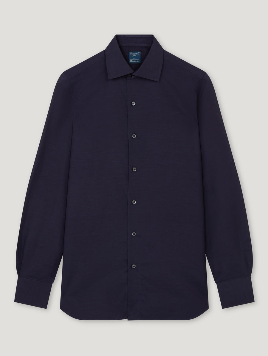 Navy Cotton Linen Hand Finish Shirt