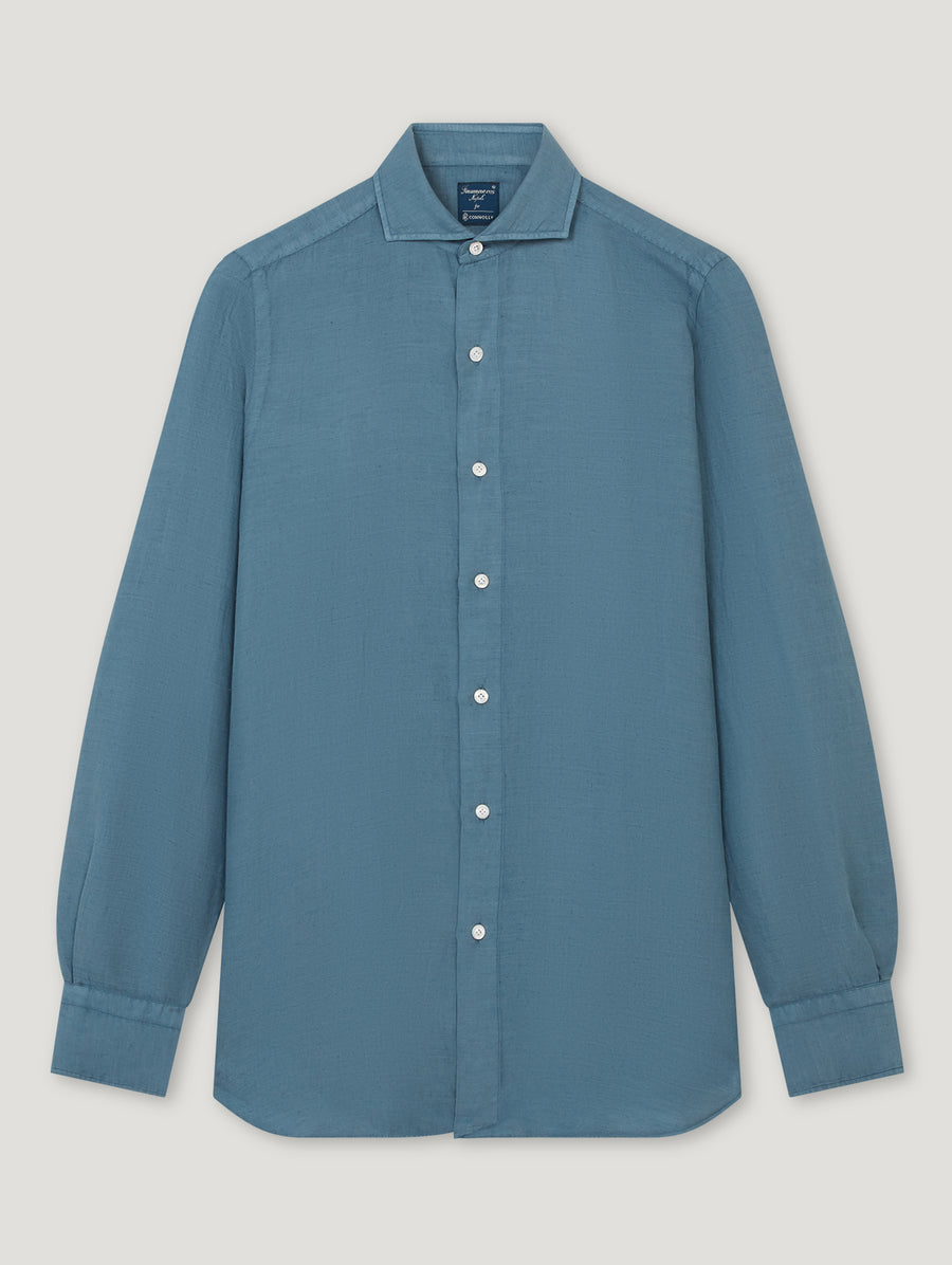 Blue Cotton Silk Hand Finish Shirt