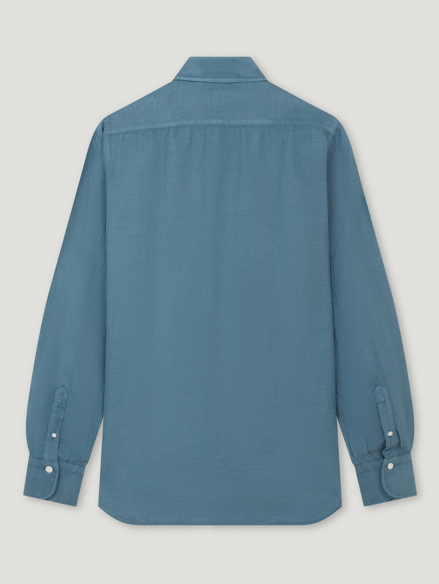 Blue Cotton Silk Hand Finish Shirt
