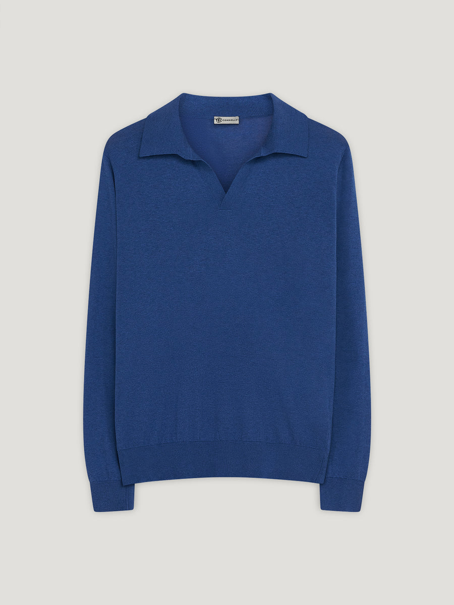 Denim Open Collar Long Sleeve Polo - Connolly