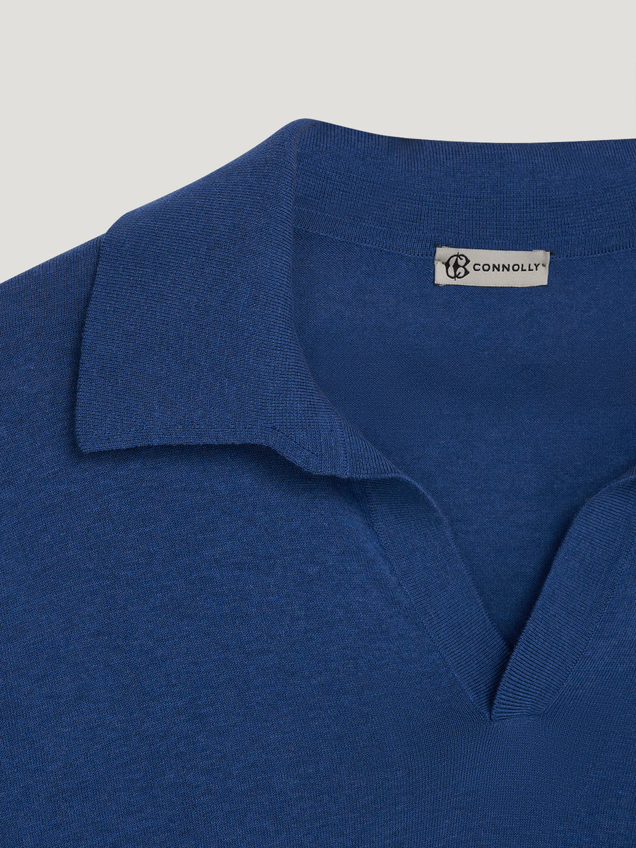 Denim Open Collar Long Sleeve Polo - Connolly