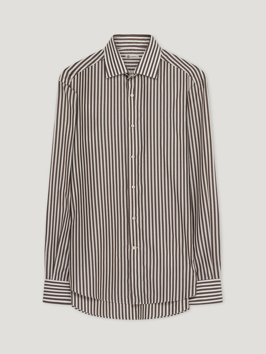 Brown Tencel Stripe Shirt - Connolly