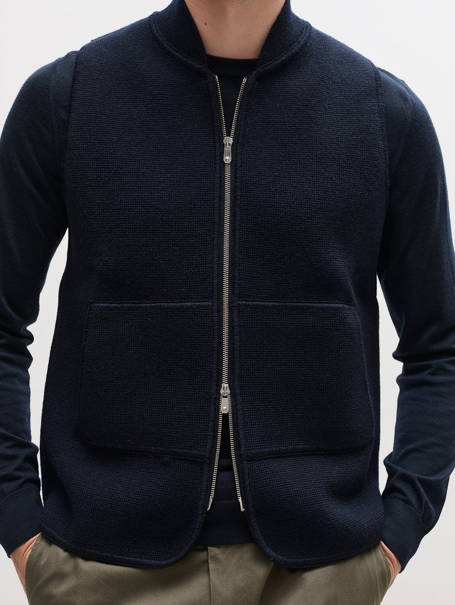 Navy Wool Drop Back Car Vest