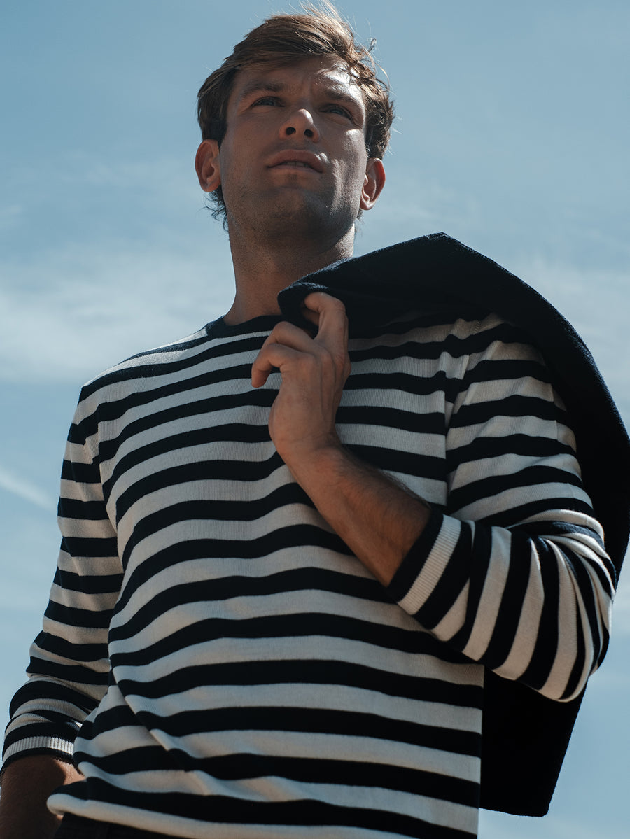 Navy Rally Stripe Sweater - Connolly