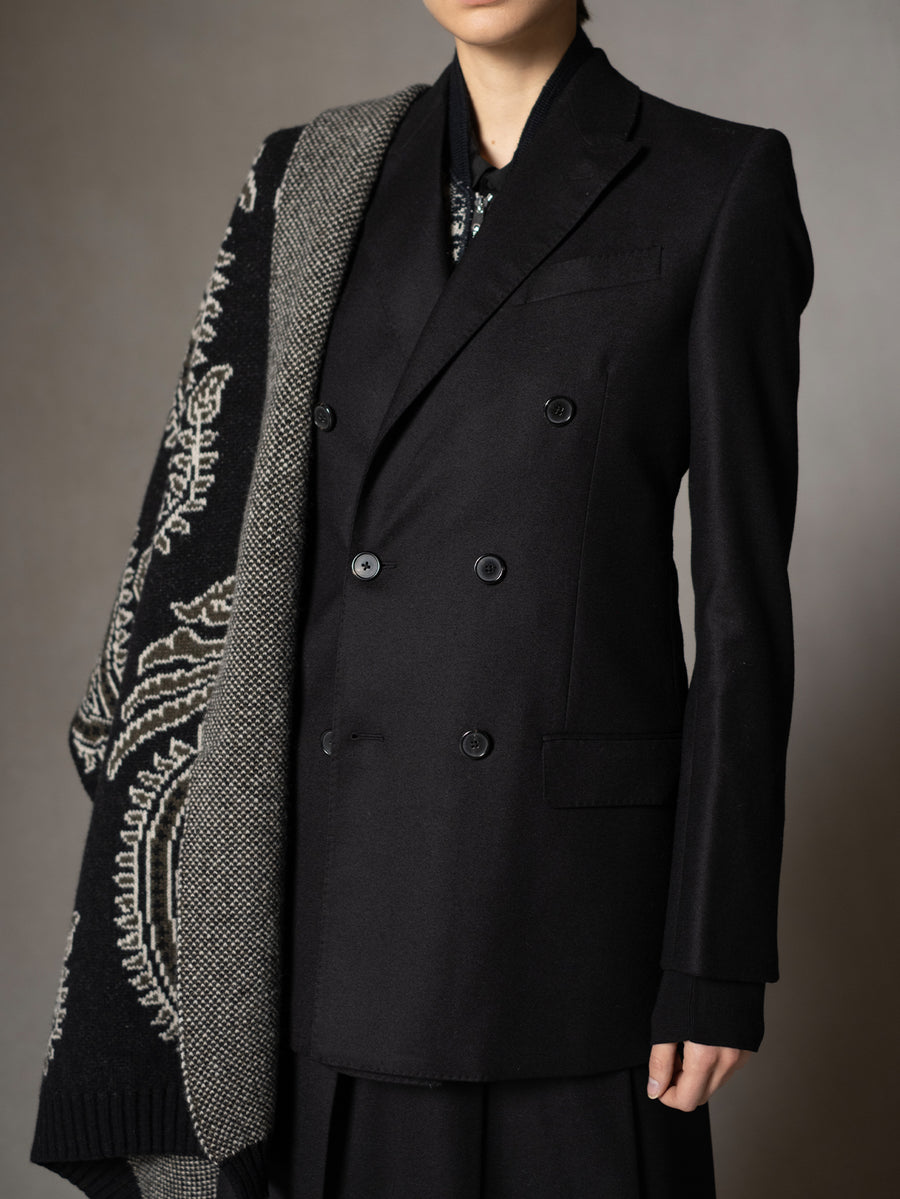 Black Long Double-Breasted Flannel Jacket - Connolly