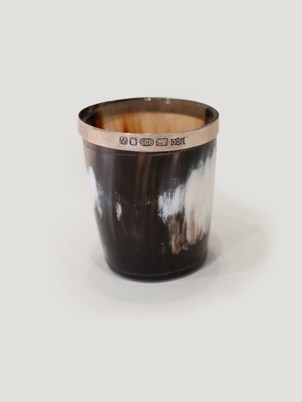 Silver Banded Horn Whisky Tot 7cm