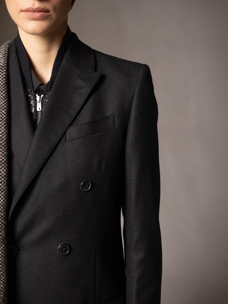 Black Long Double-Breasted Flannel Jacket - Connolly