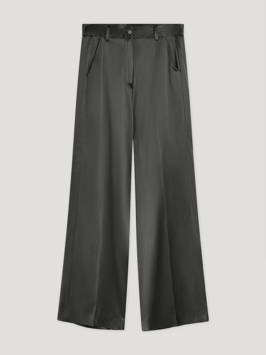 Black Wide Leg Silk Trousers - Connolly