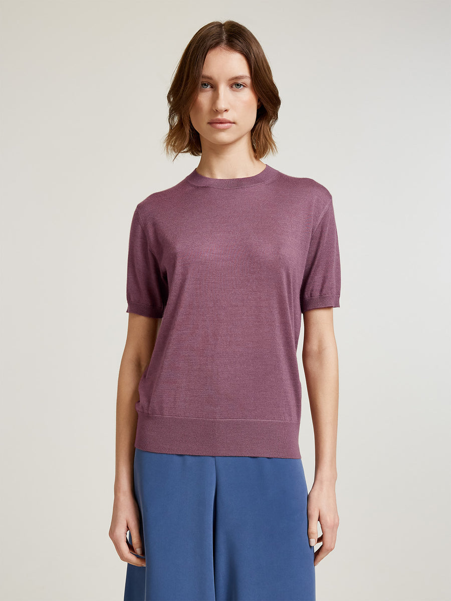 Mauve Classic Cashmere & Silk T-Shirt - Connolly
