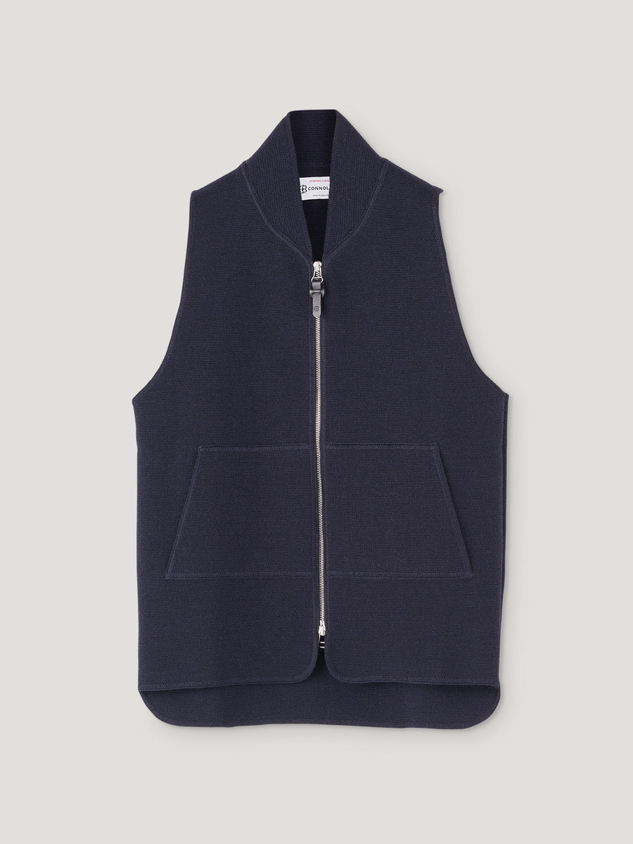 Navy Wool Drop Back Car Vest - Connolly