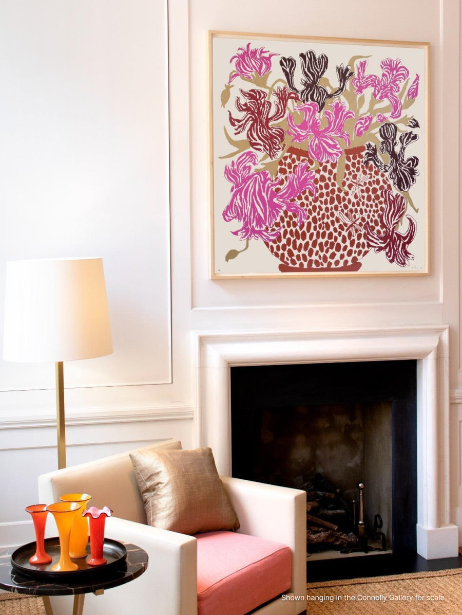 Pink Brown Cut Flowers: Triptych Screen Print - Connolly