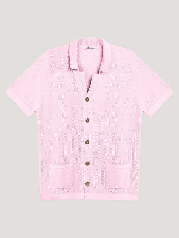 Pink Open Collar Button Polo