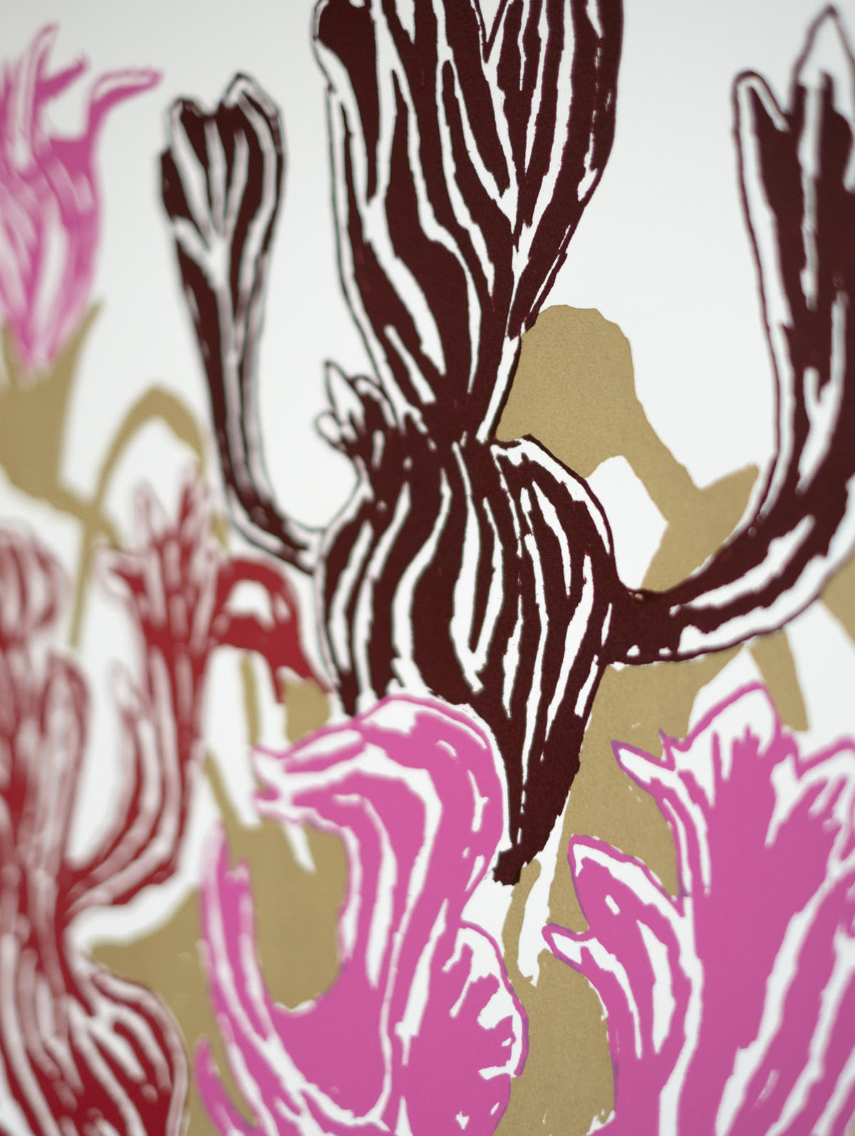 Pink Brown Cut Flowers: Triptych Screen Print - Connolly
