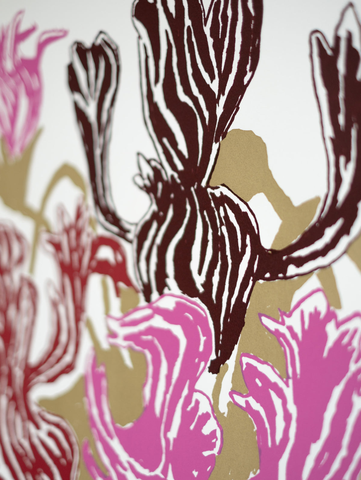 Pink Brown Cut Flowers: Triptych Screen Print - Connolly