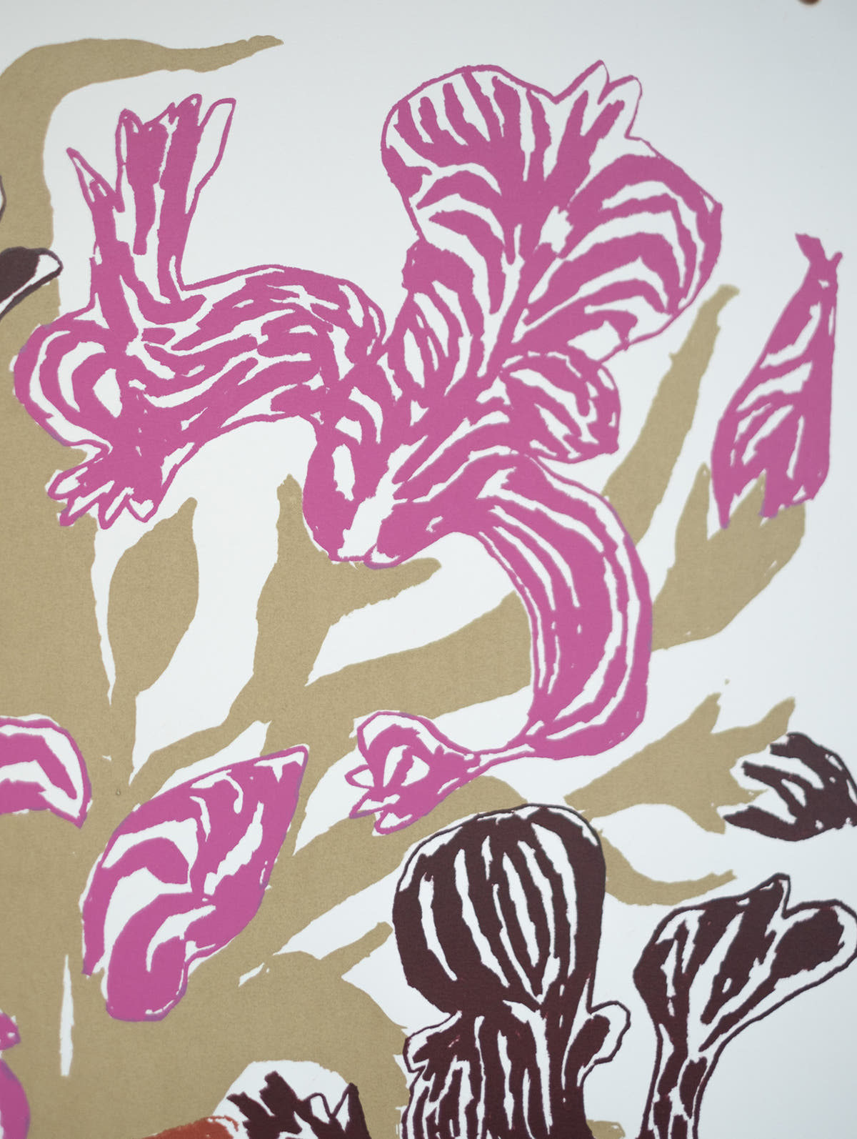 Pink Brown Cut Flowers: Triptych Screen Print - Connolly