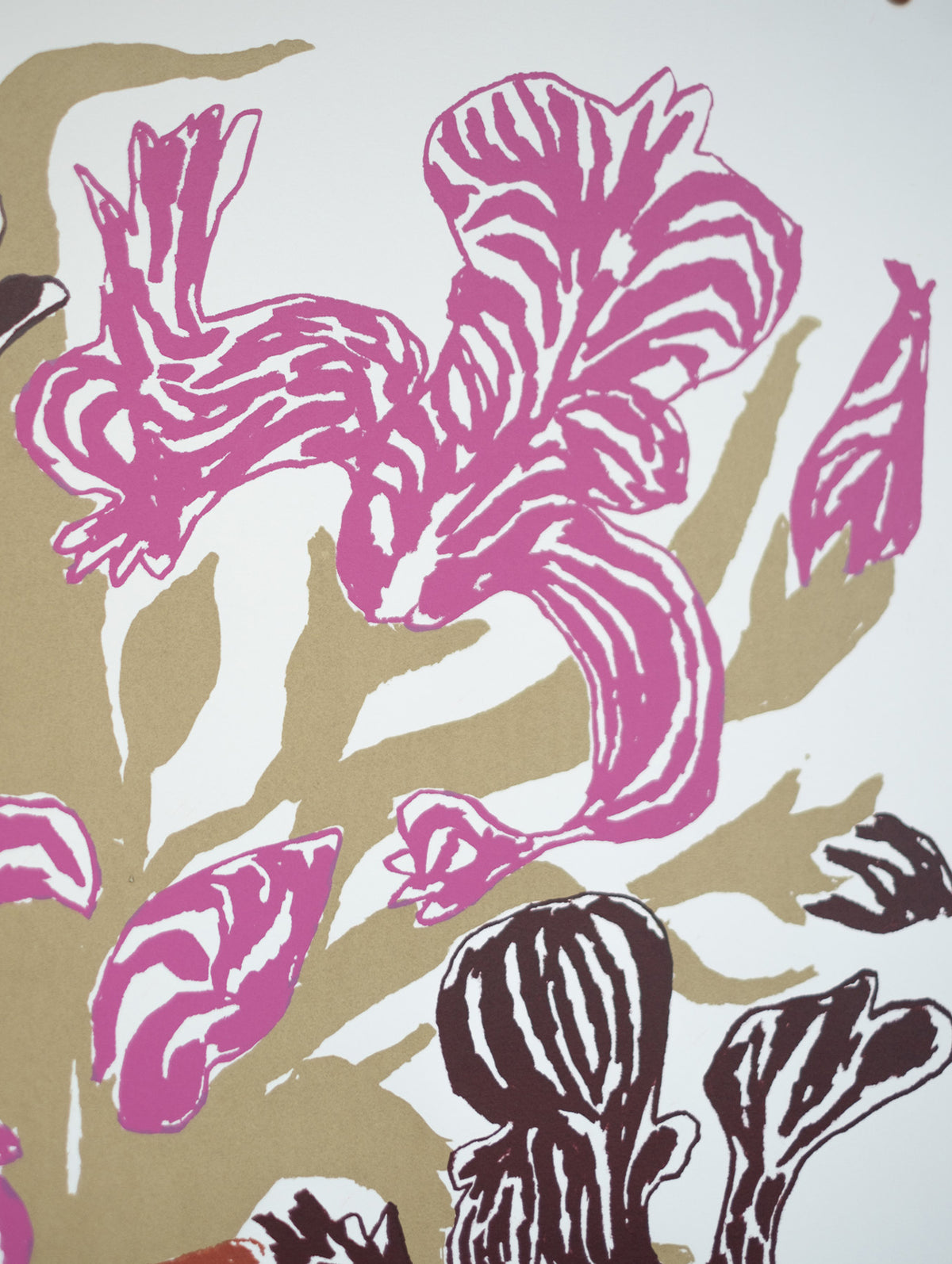 Pink Brown Cut Flowers: Triptych Screen Print - Connolly