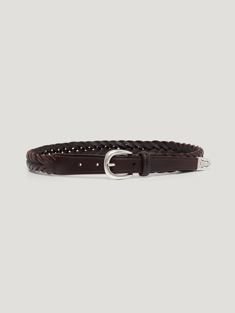 Dark Brown Plaited Leather Belt - Connolly