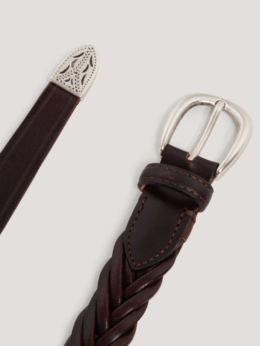 Dark Brown Plaited Leather Belt - Connolly