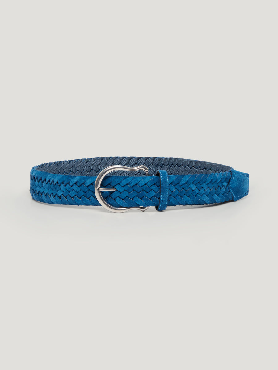 Blue Plaited Suede Belt