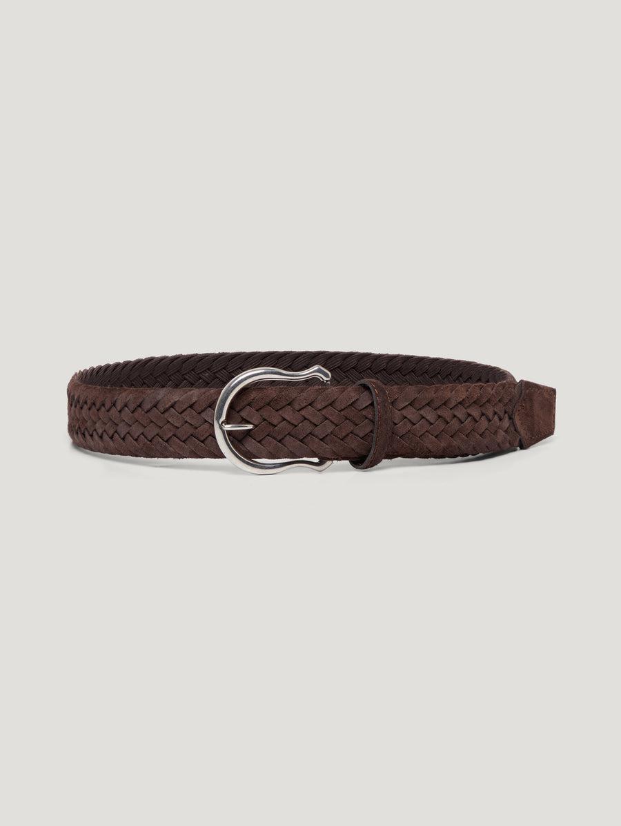 Brown Plaited Suede Belt