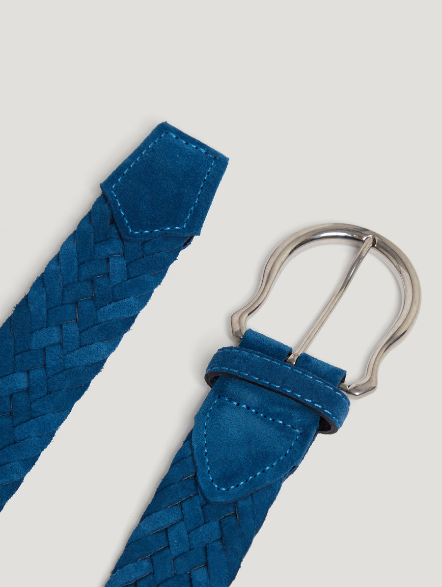 Blue Plaited Suede Belt