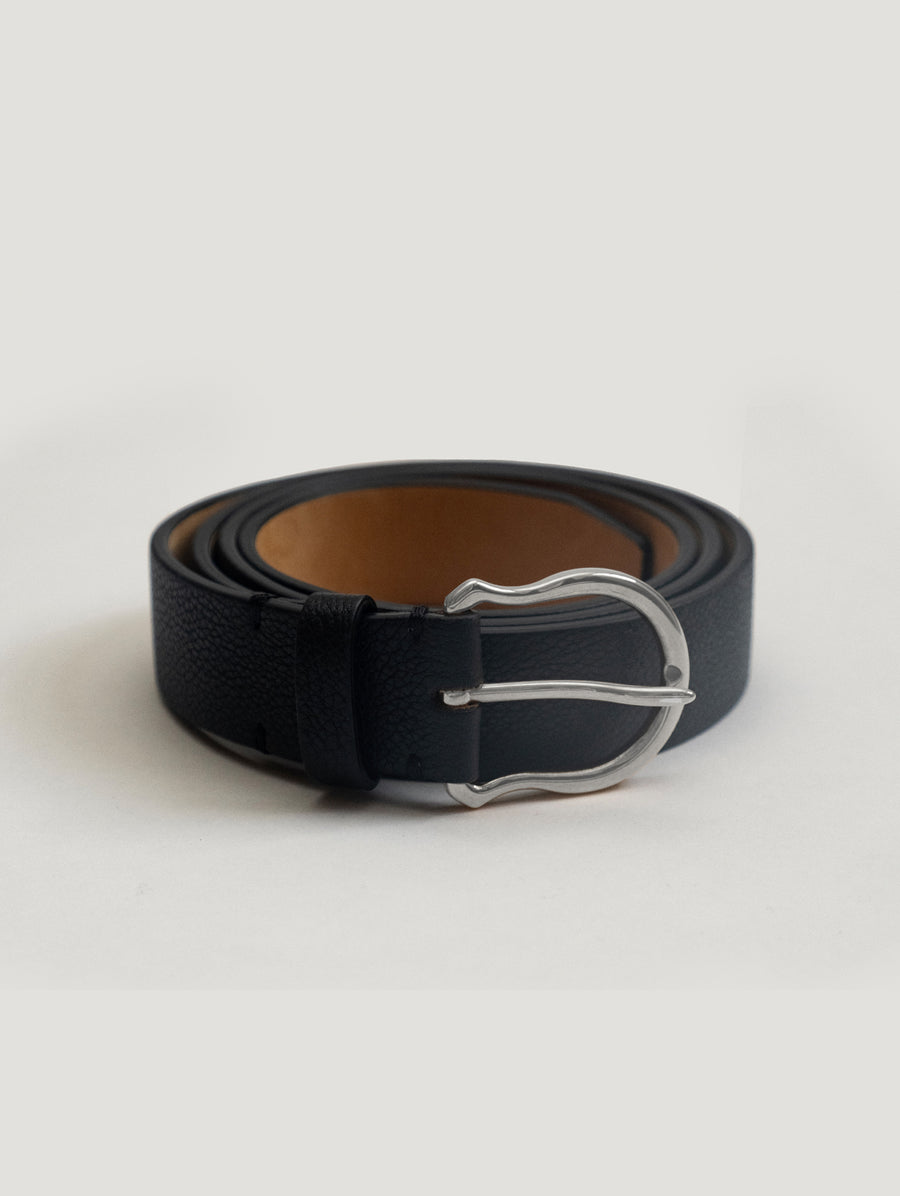 Black Grain Silver Shield Buckle Belt - Connolly