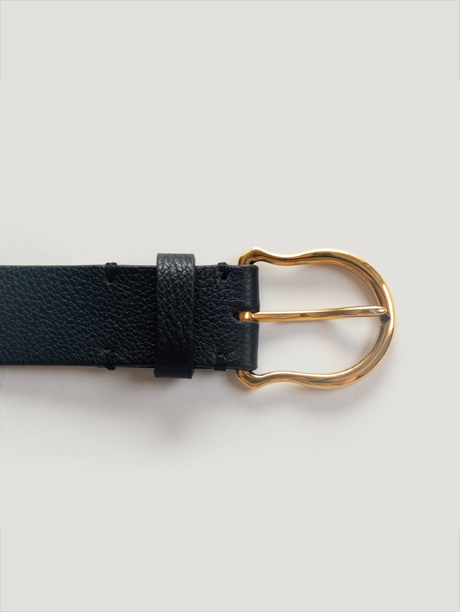 Black Grain Gold Shield Buckle Belt - Connolly