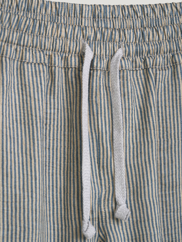 Blue Stripe Striped Bermuda Linen Short