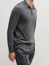 Grey 3 Button Merino Polo Shirt