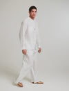 White Collarless Long Sleeve Shirt