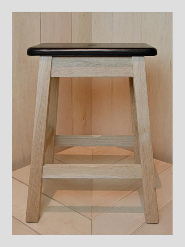 Connolly England | Black Leather Topped Oak Stool
