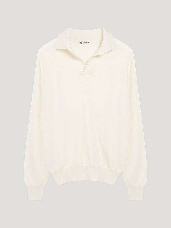 Ecru Cashmere Open Collar Polo