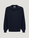 Navy Cashmere Open Collar Polo