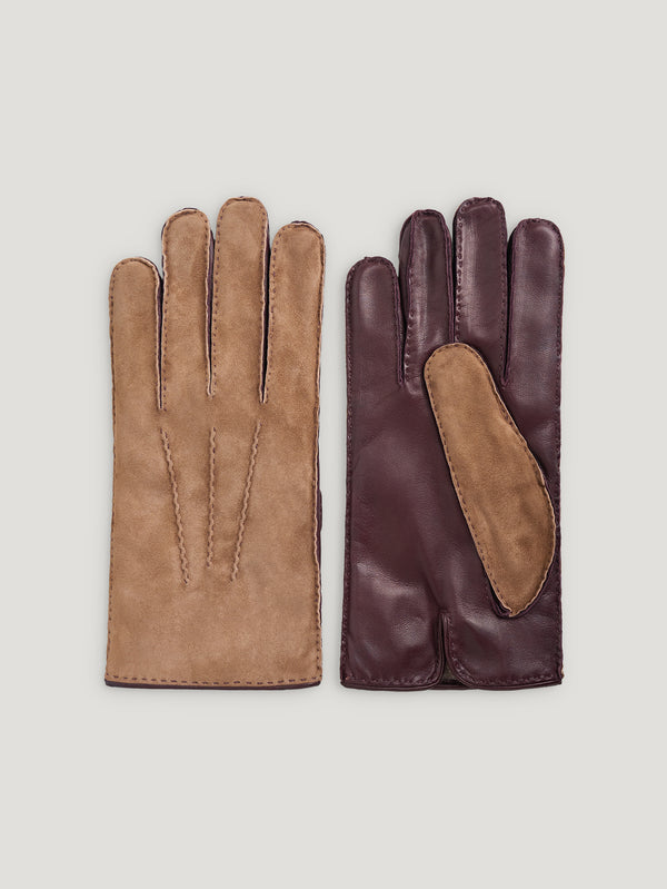 Burgundy/Brown Mens Bicolor Nappa Gloves