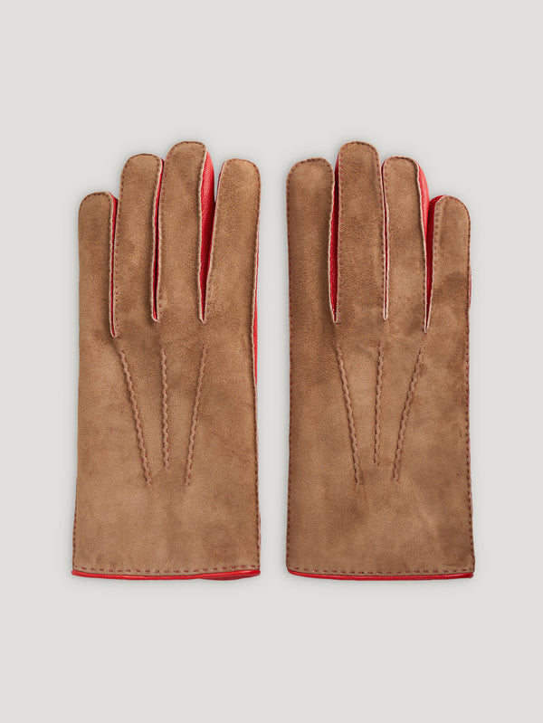 Red/Brown Mens Bicolor Nappa Gloves