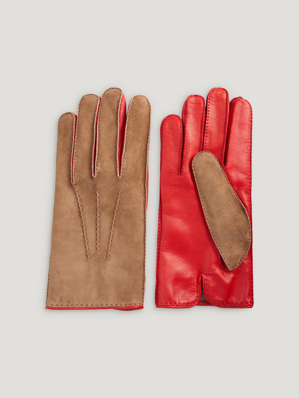 Red/Brown Mens Bicolor Nappa Gloves