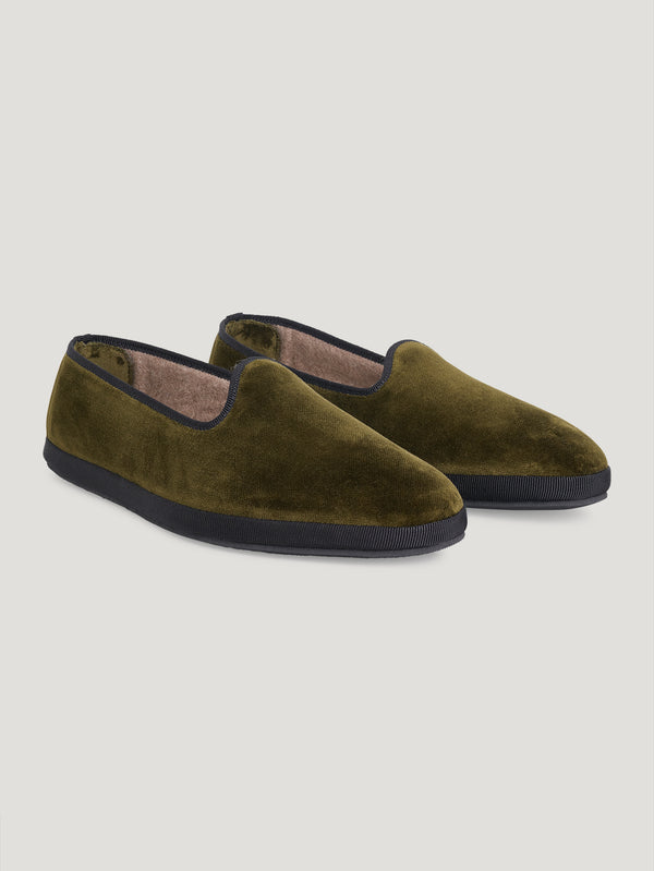 Khaki Velvet Slippers