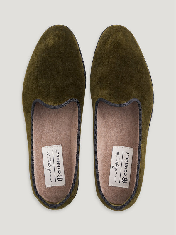 Khaki Velvet Slippers