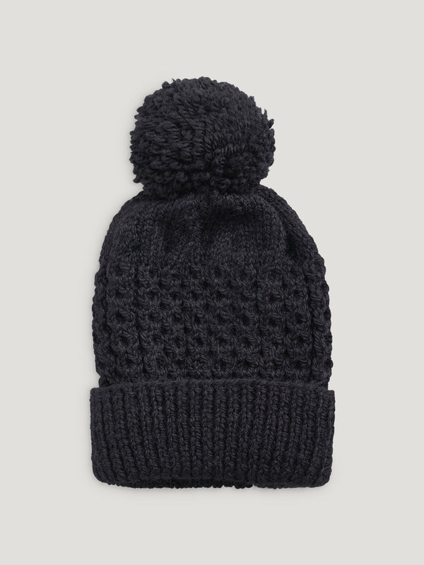 Black Hand Knit Bobble Beanie