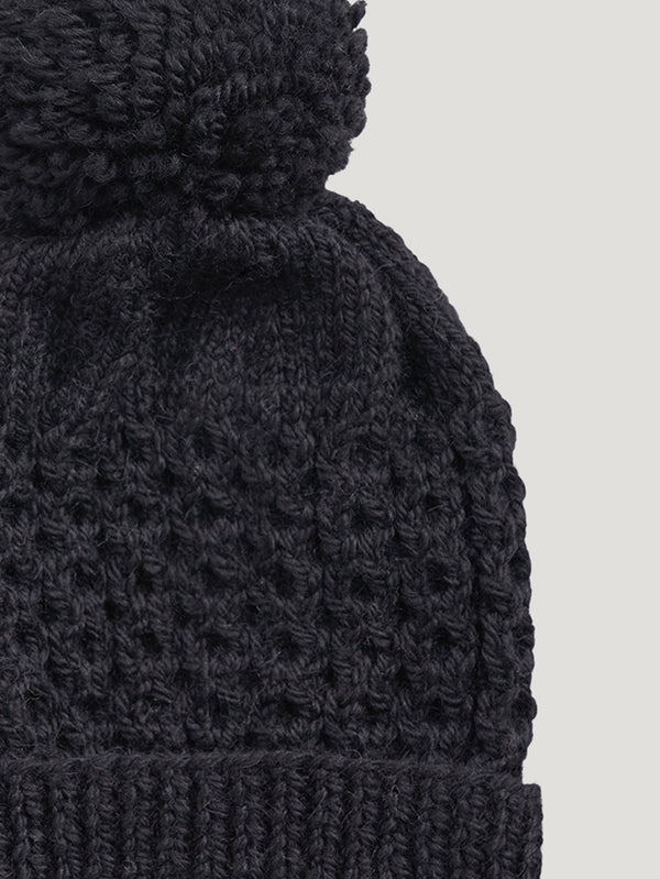 Black Hand Knit Bobble Beanie