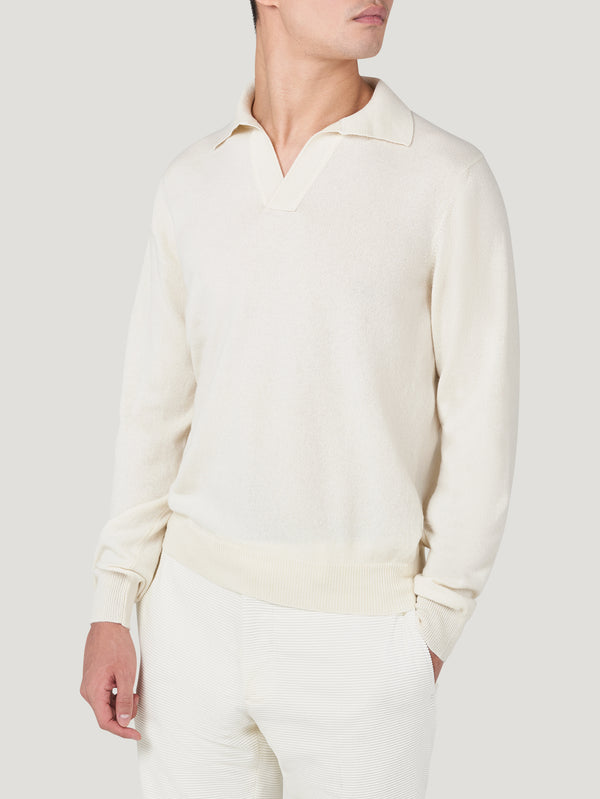 Ecru Cashmere Open Collar Polo