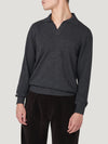 Anthracite Cashmere Open Collar Polo