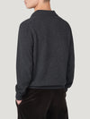 Anthracite Cashmere Open Collar Polo