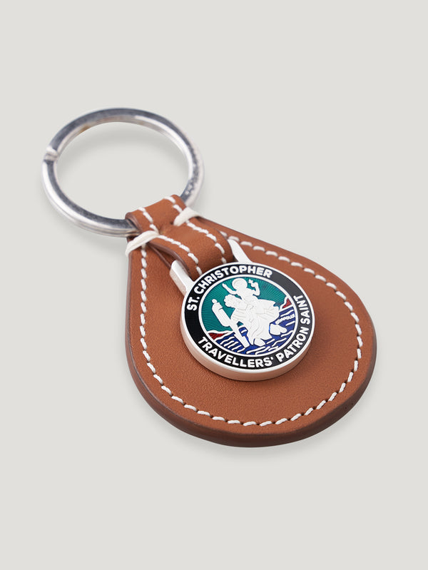 Tan St Christopher's Key Ring