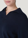 Navy Cashmere Open Collar Polo