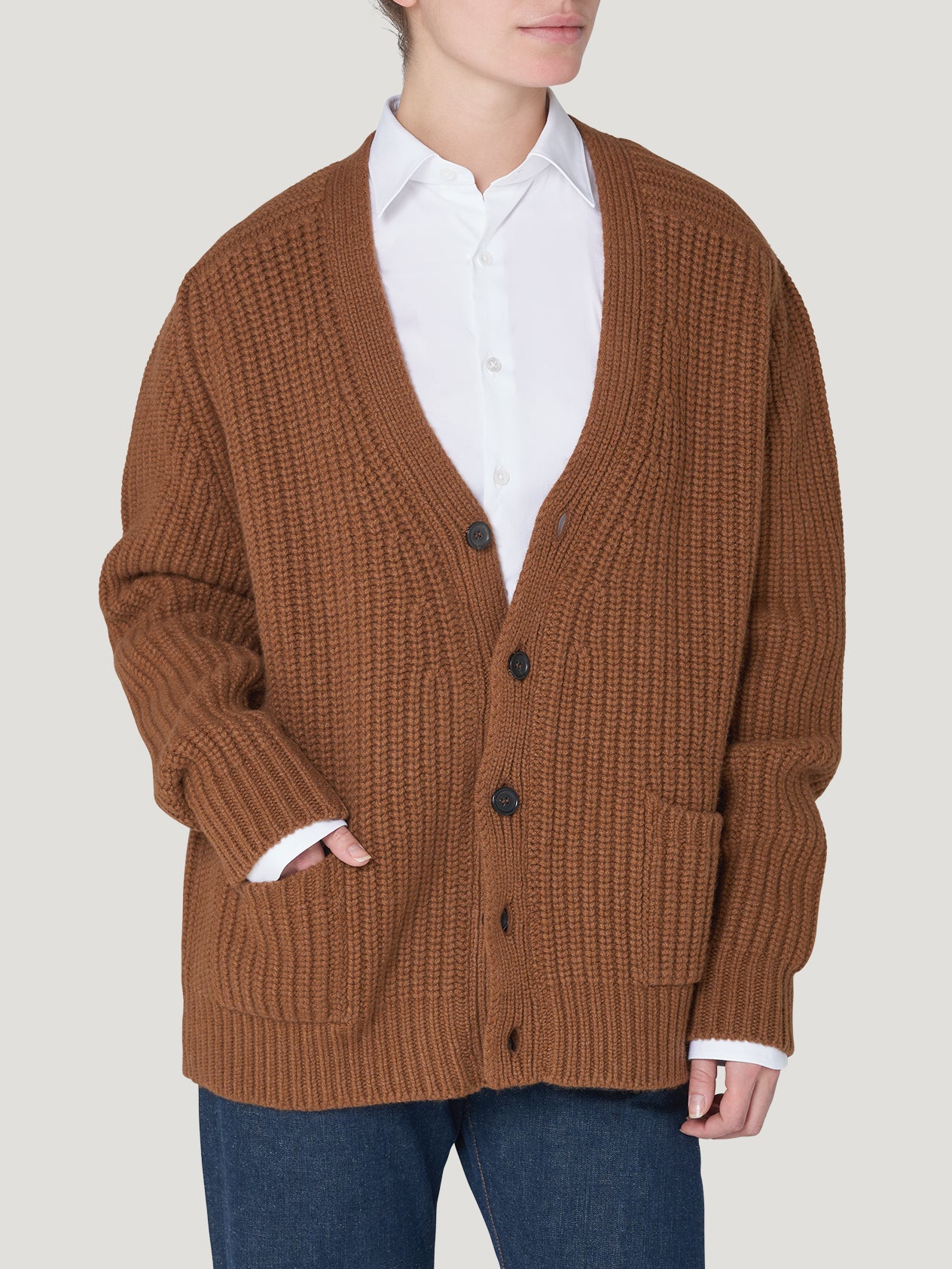 Toffee Chunky Ribbed Art Cardi | Chunky Cashmere Cardigan