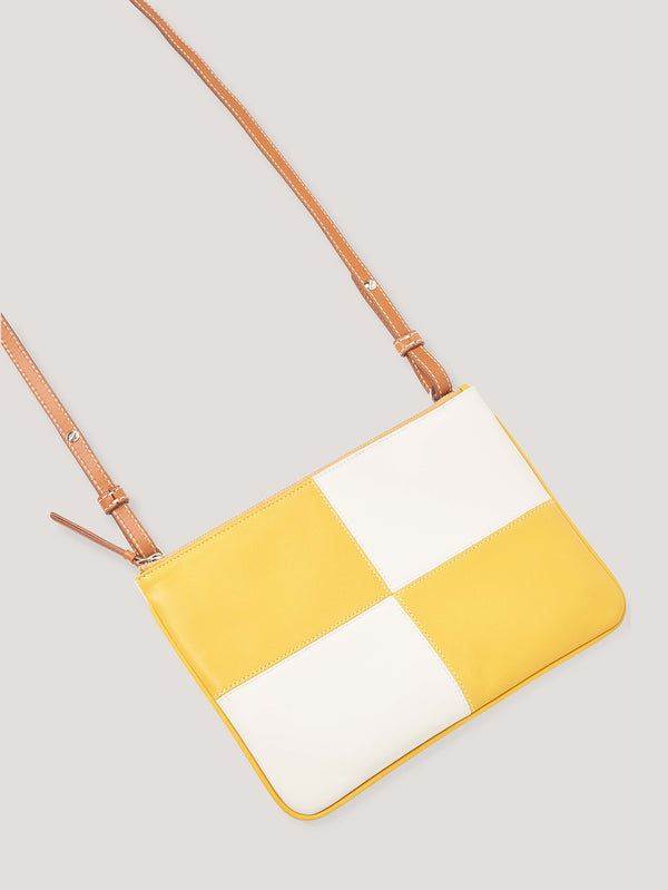 Yellow and White Large Circuit Pouch with Strap